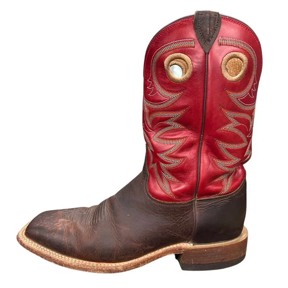 Justin Boots 8731 Men’s Red Brown Leather Square Toe Cowboy Boots Size 11 D